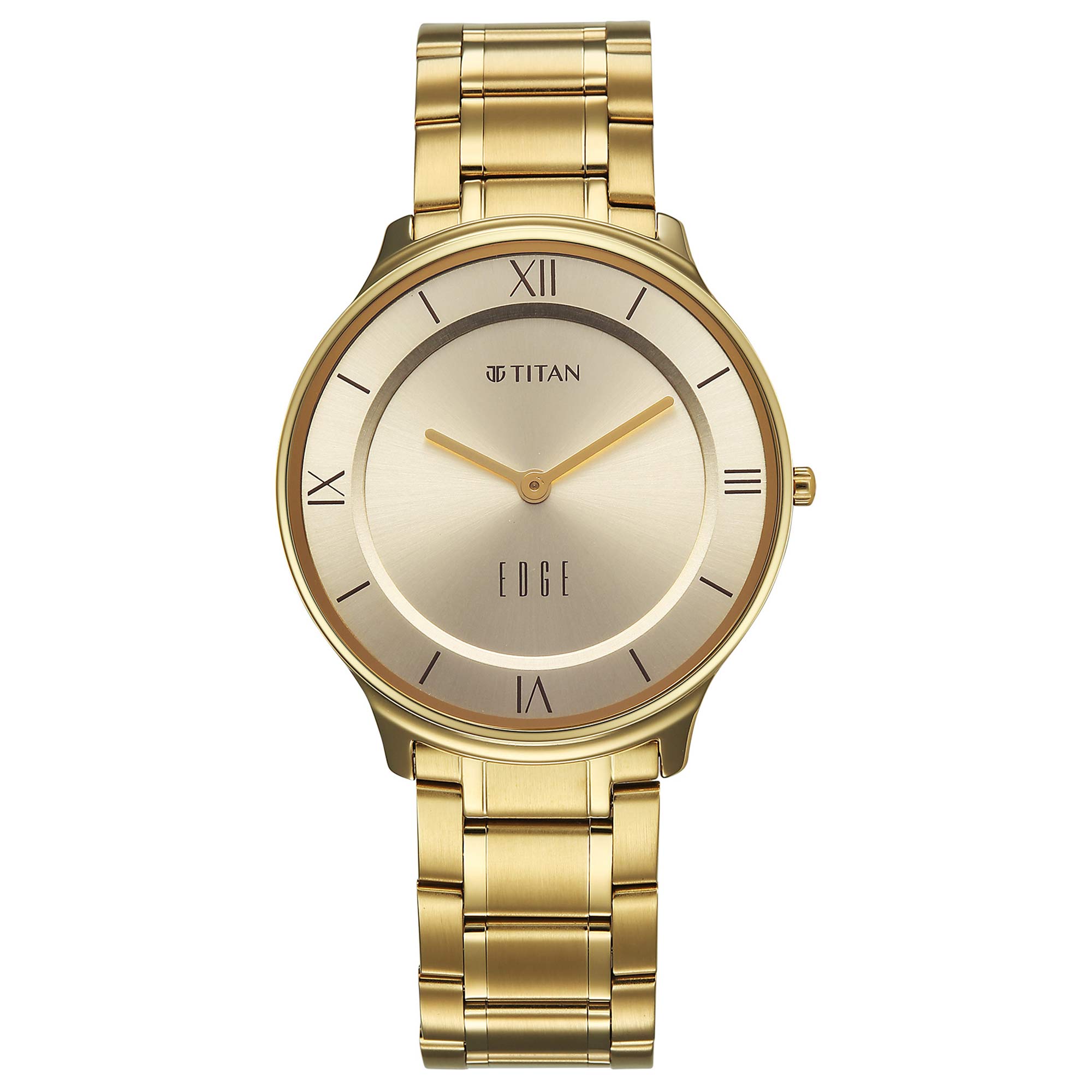 Titan Champagne Dial Gold Stainless Steel Strap Analog Watch for Men