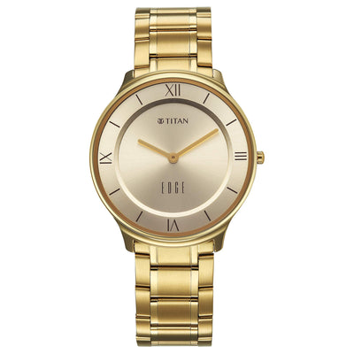 Titan Champagne Dial Gold Stainless Steel Strap Analog Watch for Men
