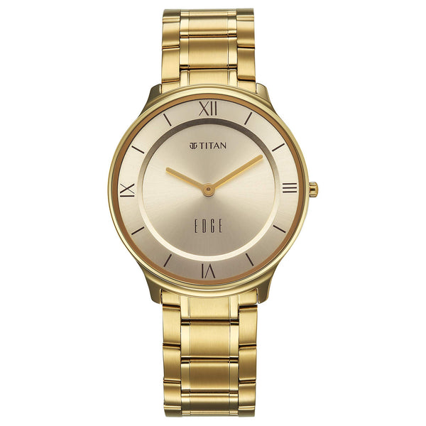 Titan Champagne Dial Gold Stainless Steel Strap Analog Watch for Men