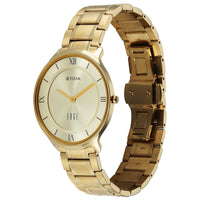 Titan Champagne Dial Gold Stainless Steel Strap Analog Watch for Men