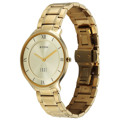Titan Champagne Dial Gold Stainless Steel Strap Analog Watch for Men
