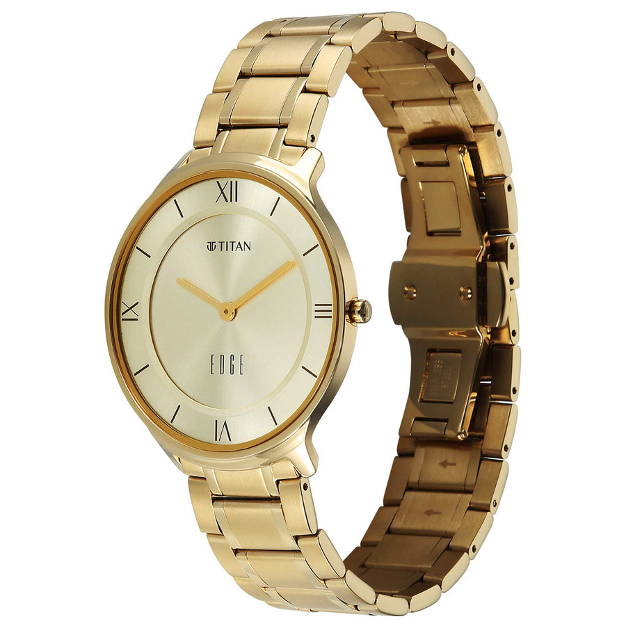 Titan Champagne Dial Gold Stainless Steel Strap Analog Watch for Men