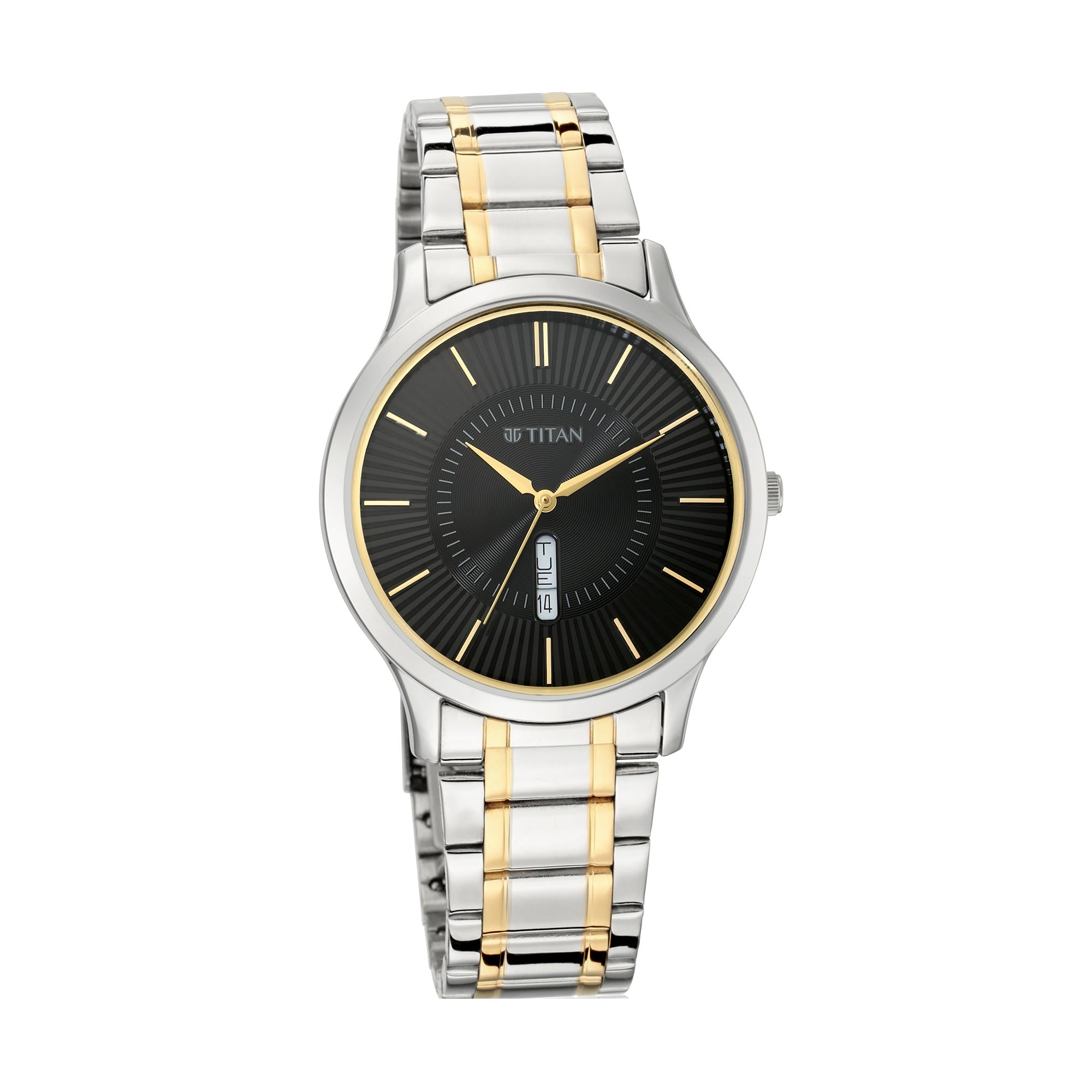Titan Black Dial Dual Color Metal Strap Analog with Day and Date Watch for Men