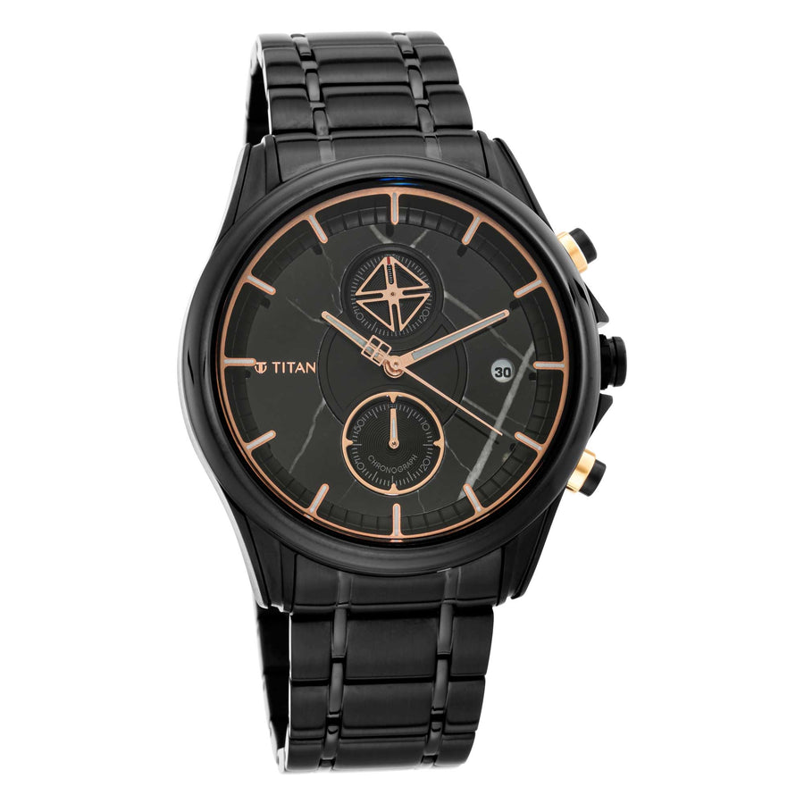 Titan Brown Dial Stainless Steel Strap Chronograph Quartz Watch for Men