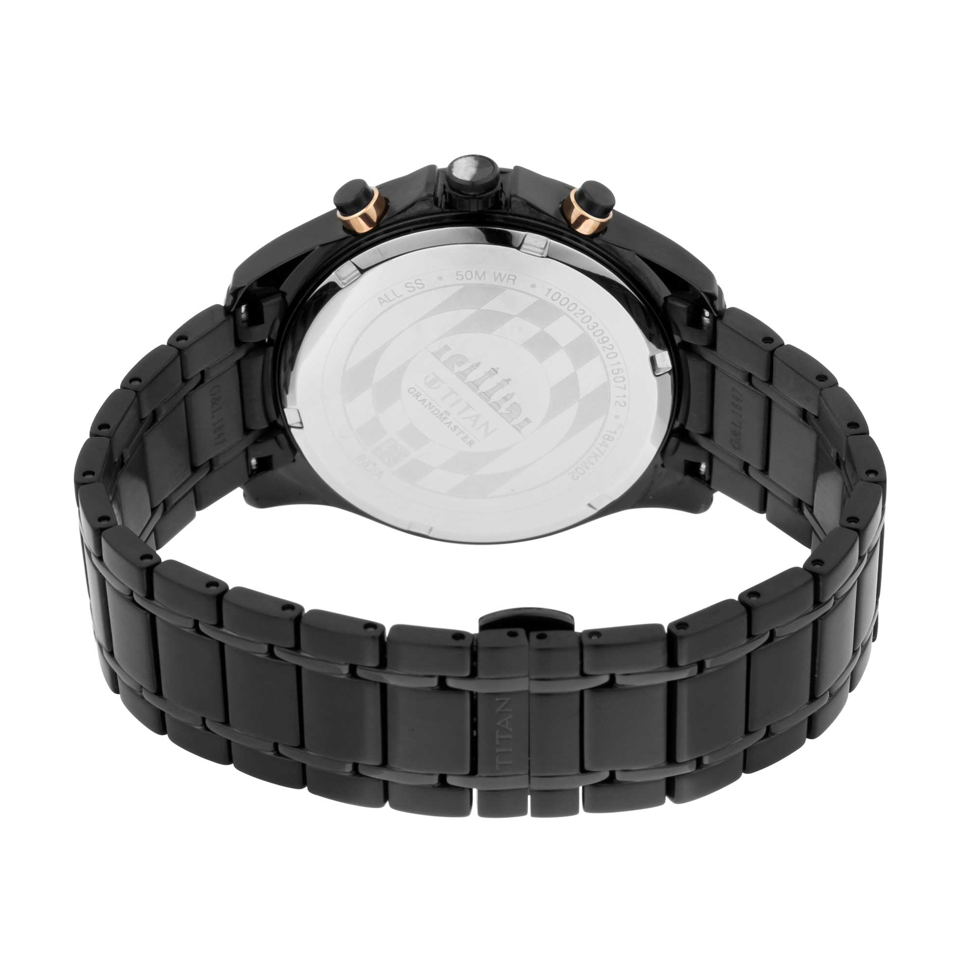 Titan Grandmaster Black Dial Stainless Steel Strap Chronograph Quartz Watch for Men