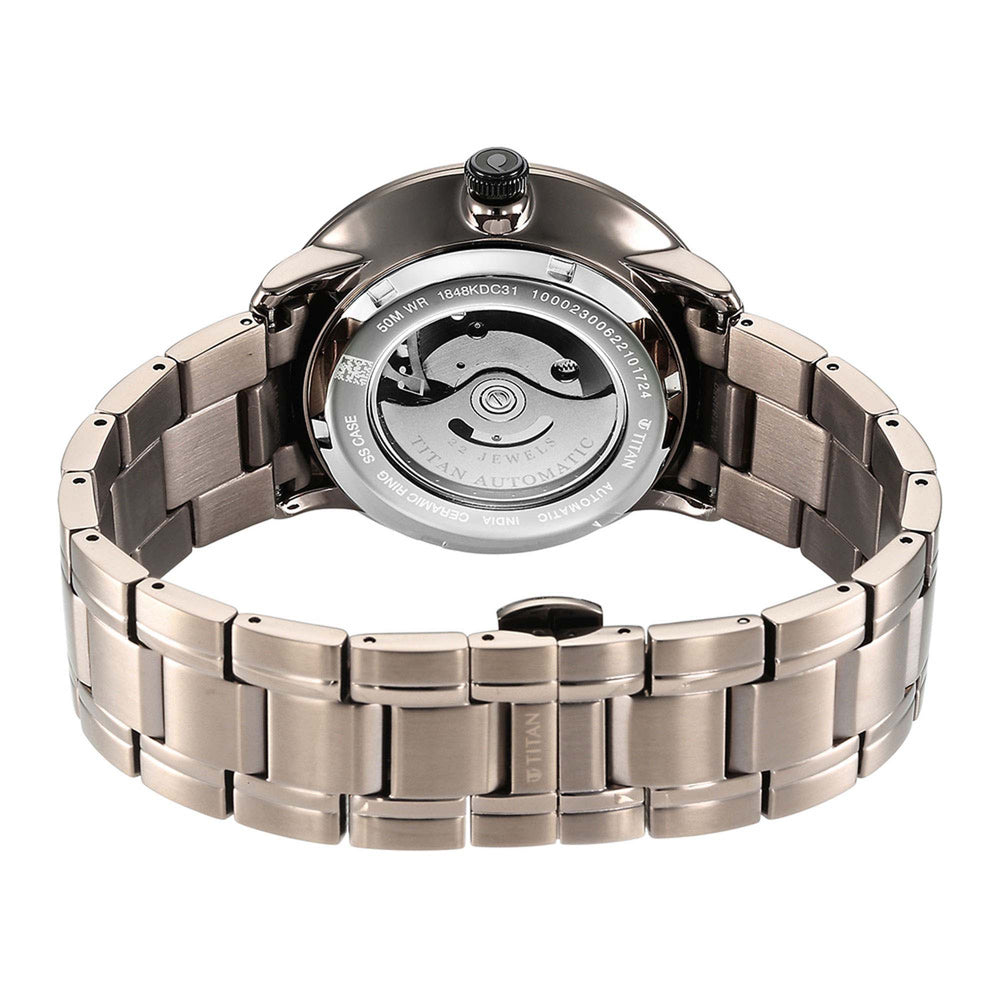 Titan Quartet Brown Dial Automatic Stainless Steel Strap Watch for Men