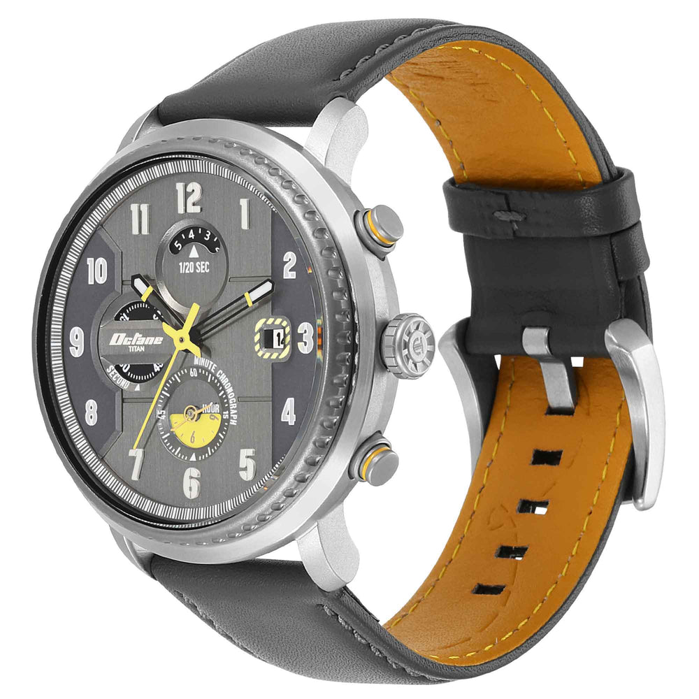 Titan Octane Aerobatics Anthracite Dial Chronograph Leather Strap Watch for Men