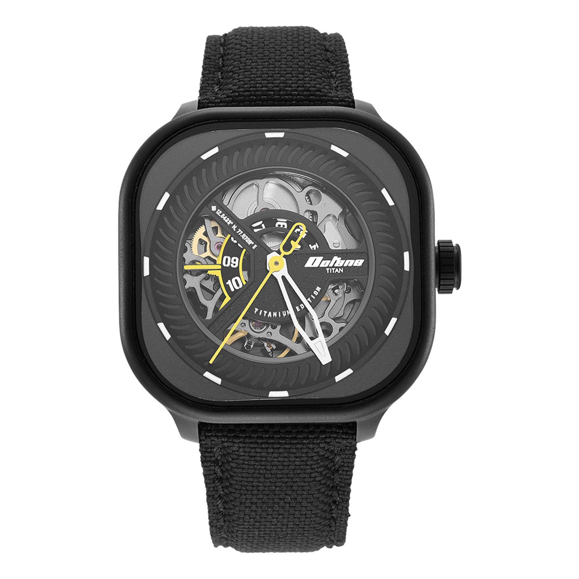 Titan Octane Black Square Dial Fabric Strap Automatic Quartz Watch for Men