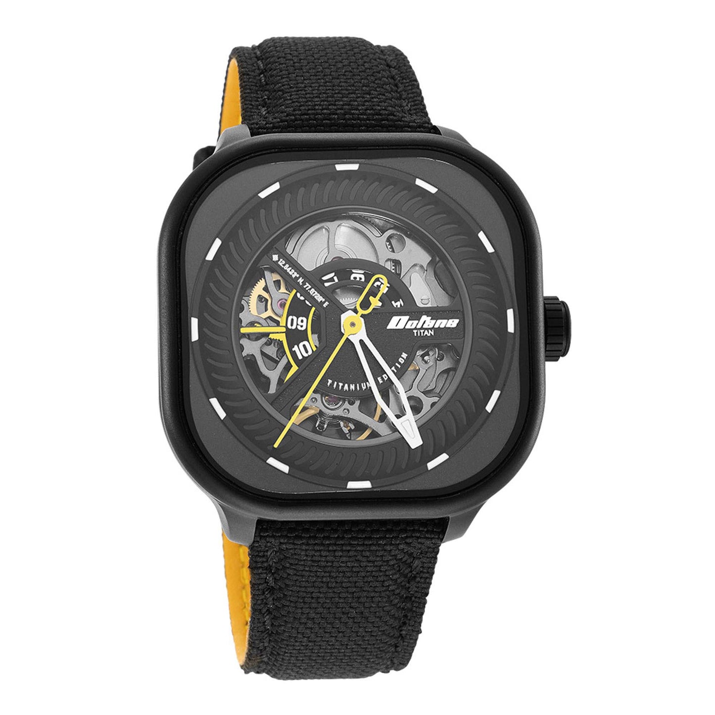 Titan Black Square Dial Fabric Strap Automatic Quartz Watch for Men