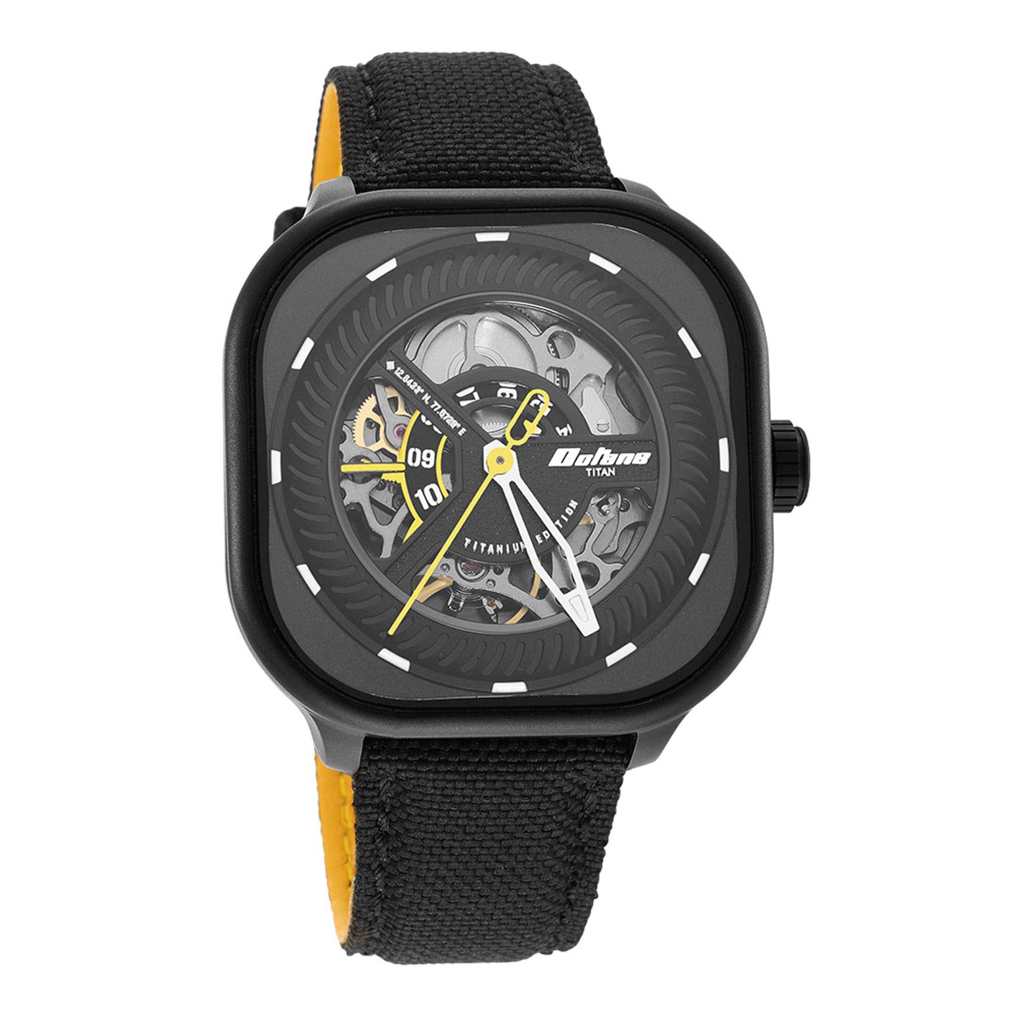 Titan Octane Black Square Dial Fabric Strap Automatic Quartz Watch for Men