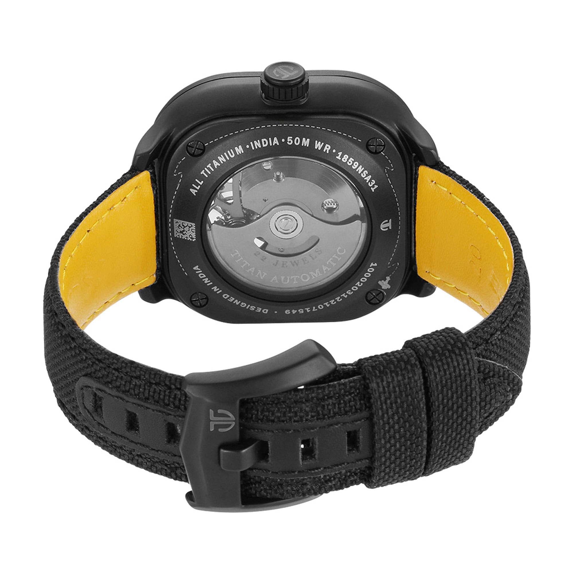 Titan Octane Black Square Dial Fabric Strap Automatic Quartz Watch for Men