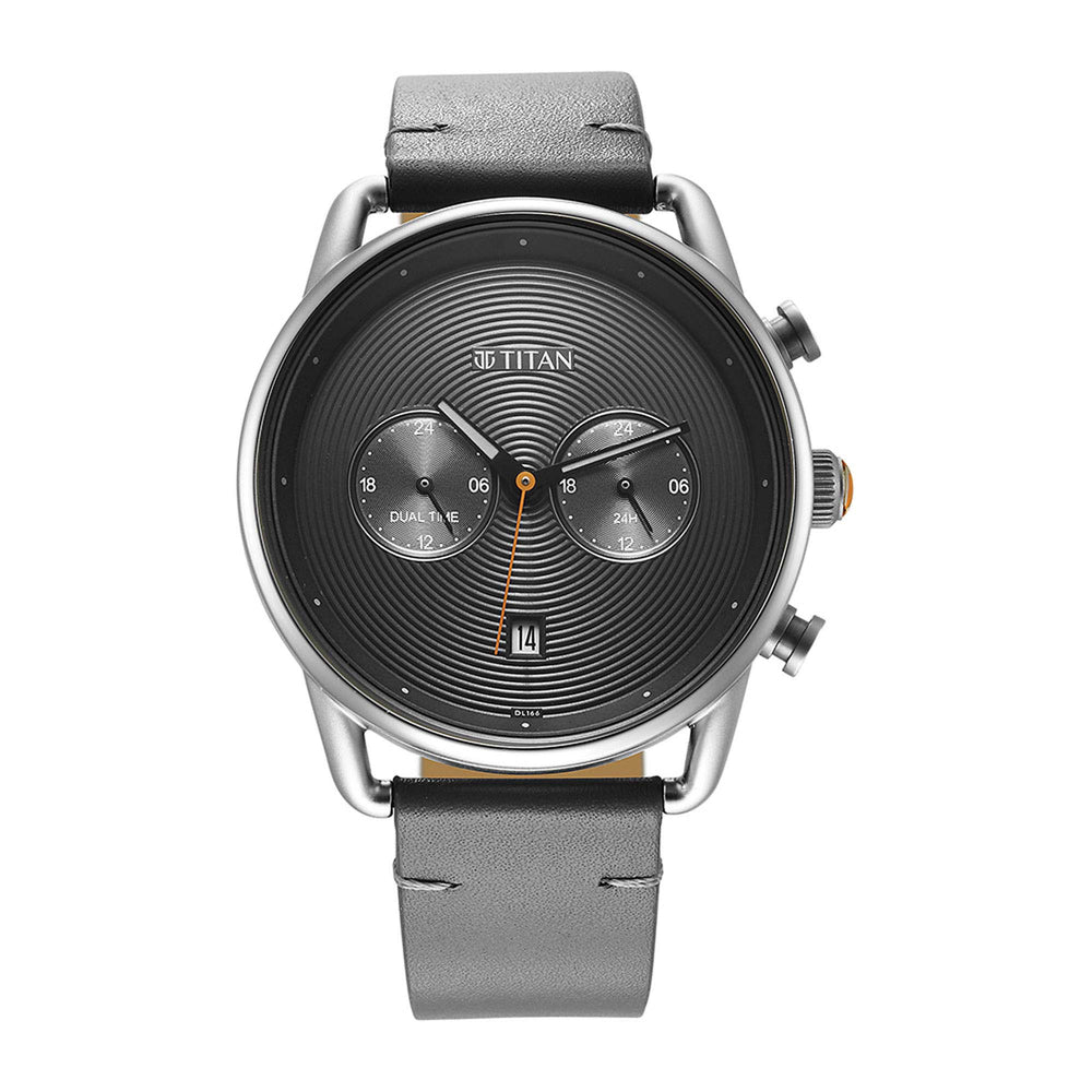 Titan Grey Dial Leather Strap Analog Quartz Watch for Men