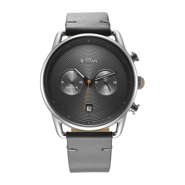 Titan Grey Dial Leather Strap Analog Quartz Watch for Men
