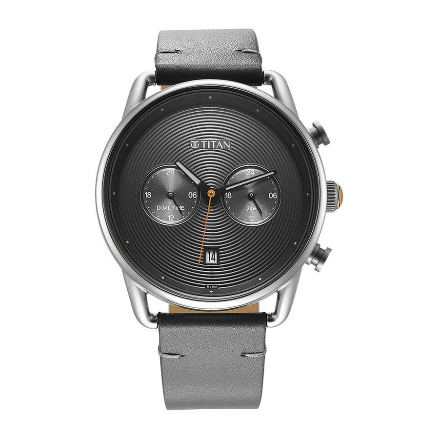 Titan Grey Dial Leather Strap Analog Quartz Watch for Men