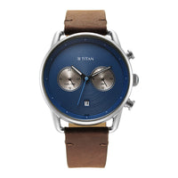 Titan Blue Dial Brown Leather Strap Analog Quartz Watch for Men