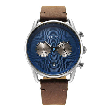 Titan Blue Dial Brown Leather Strap Analog Quartz Watch for Men