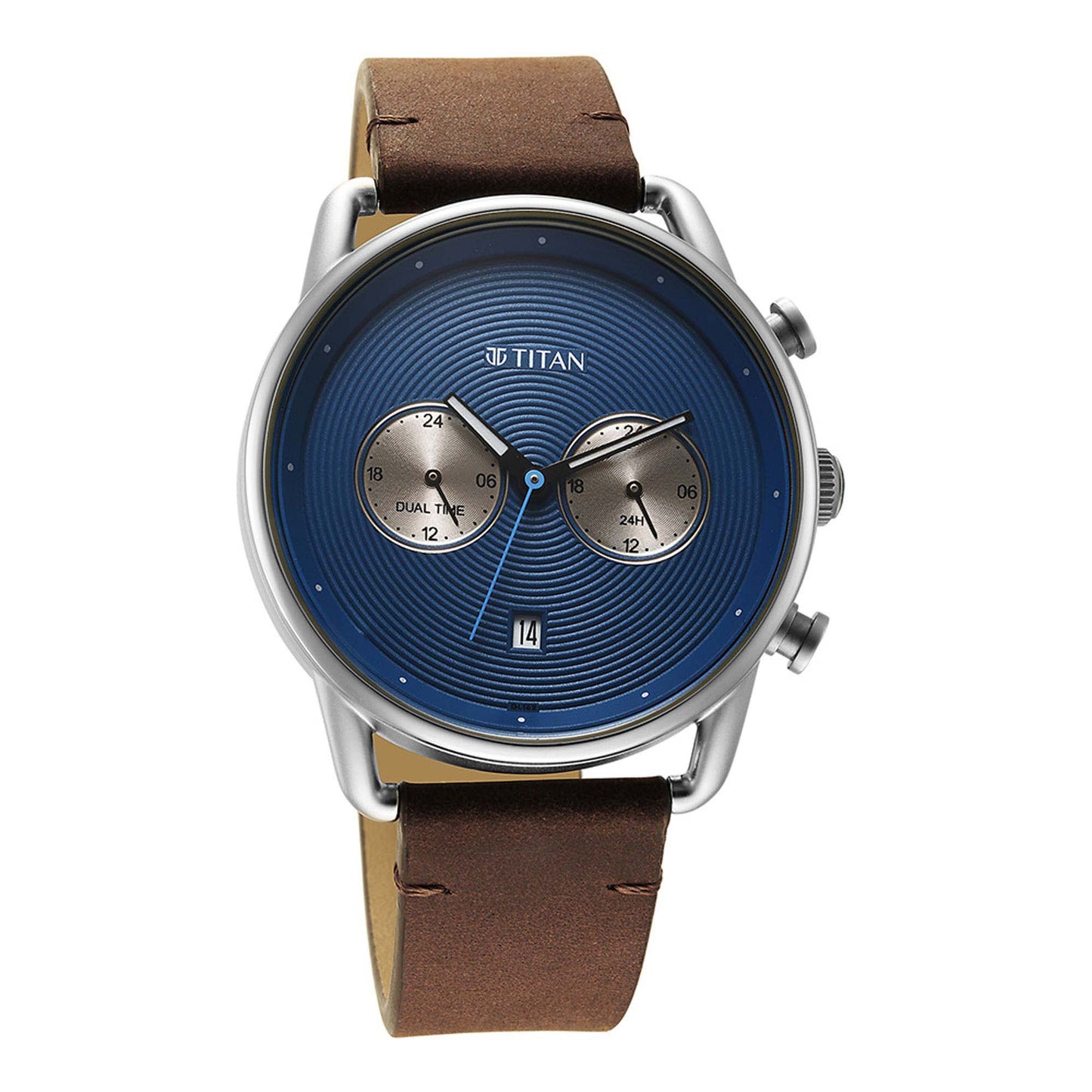 Titan Blue Dial Brown Leather Strap Analog Quartz Watch for Men