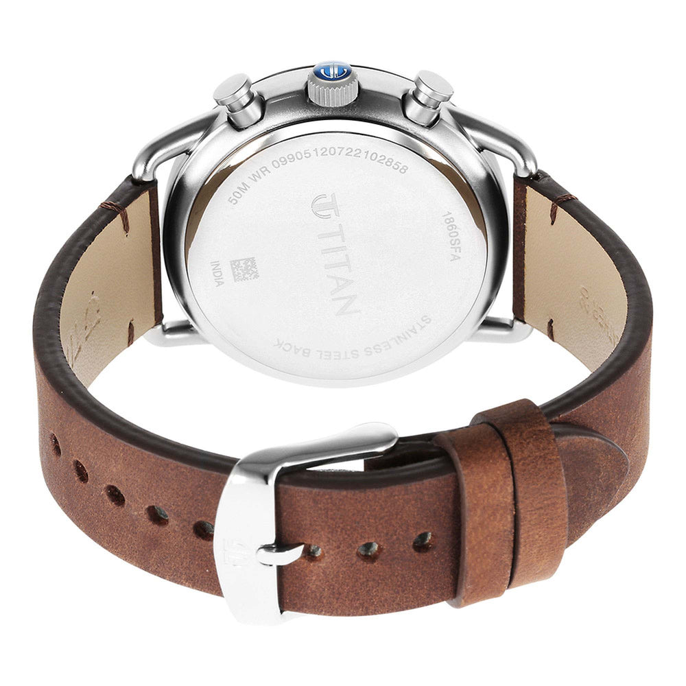Titan Blue Dial Brown Leather Strap Analog Quartz Watch for Men
