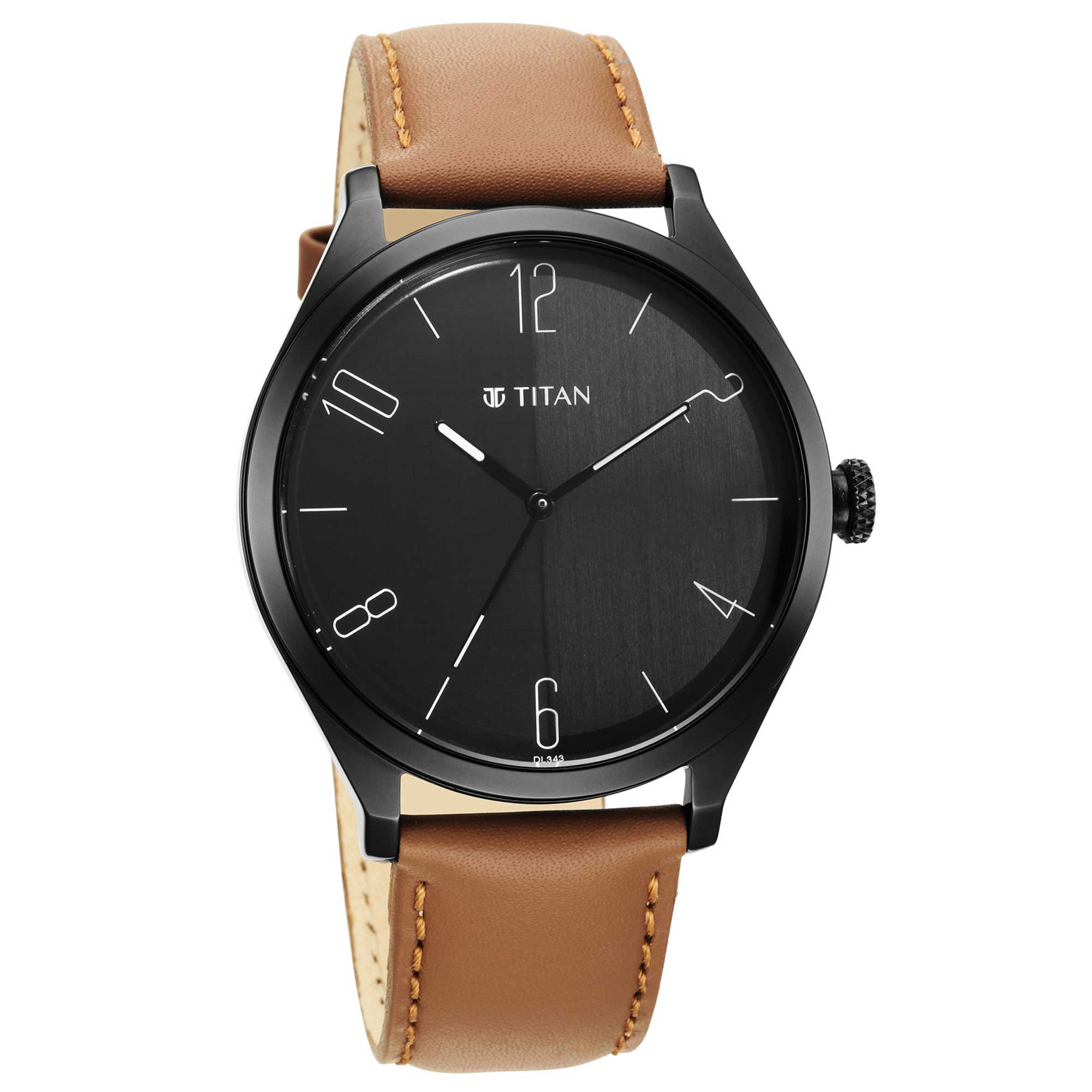Titan Black Dial Brown Leather Strap Analog Watch for Men