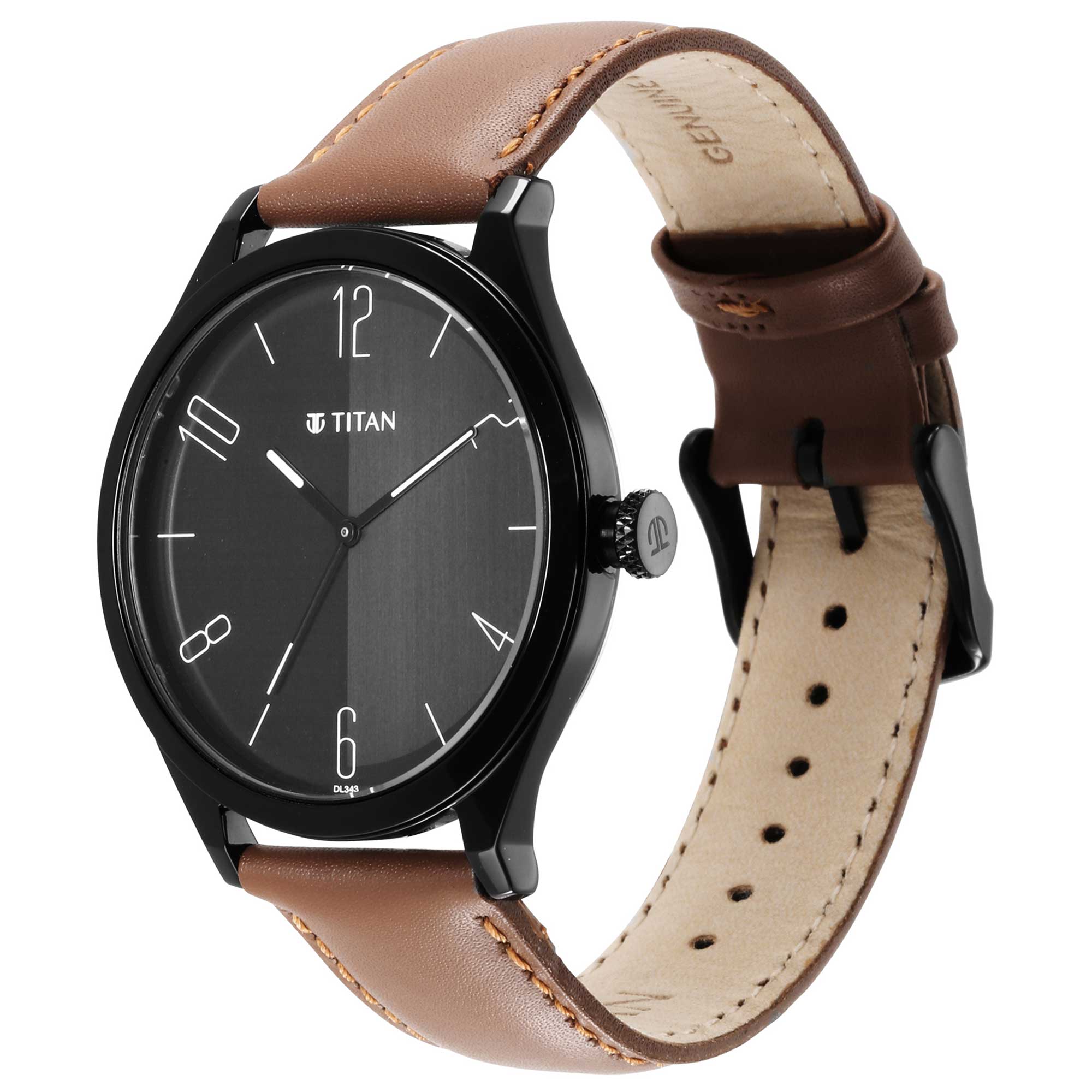 Titan Black Dial Brown Leather Strap Analog Watch for Men