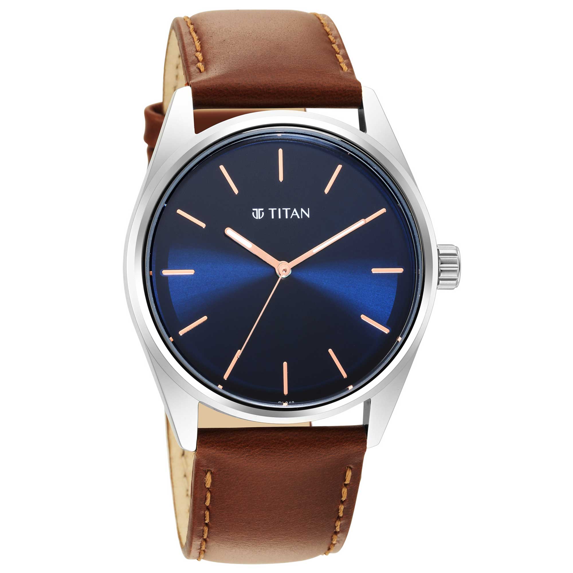 Titan Workwear Blue Dial Brown Leather Strap Analog Watch for Men