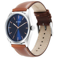 Titan Workwear Blue Dial Brown Leather Strap Analog Watch for Men