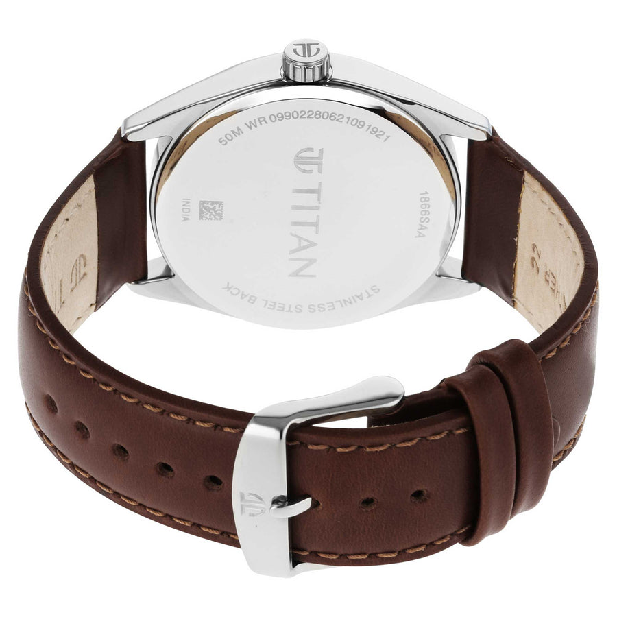 Titan Workwear Blue Dial Brown Leather Strap Analog Watch for Men