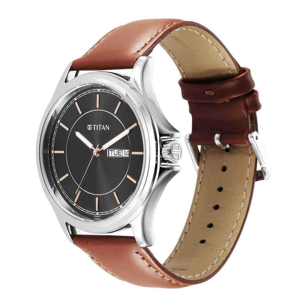 Titan Urban Black Dial Analog Leather Strap Watch for Men