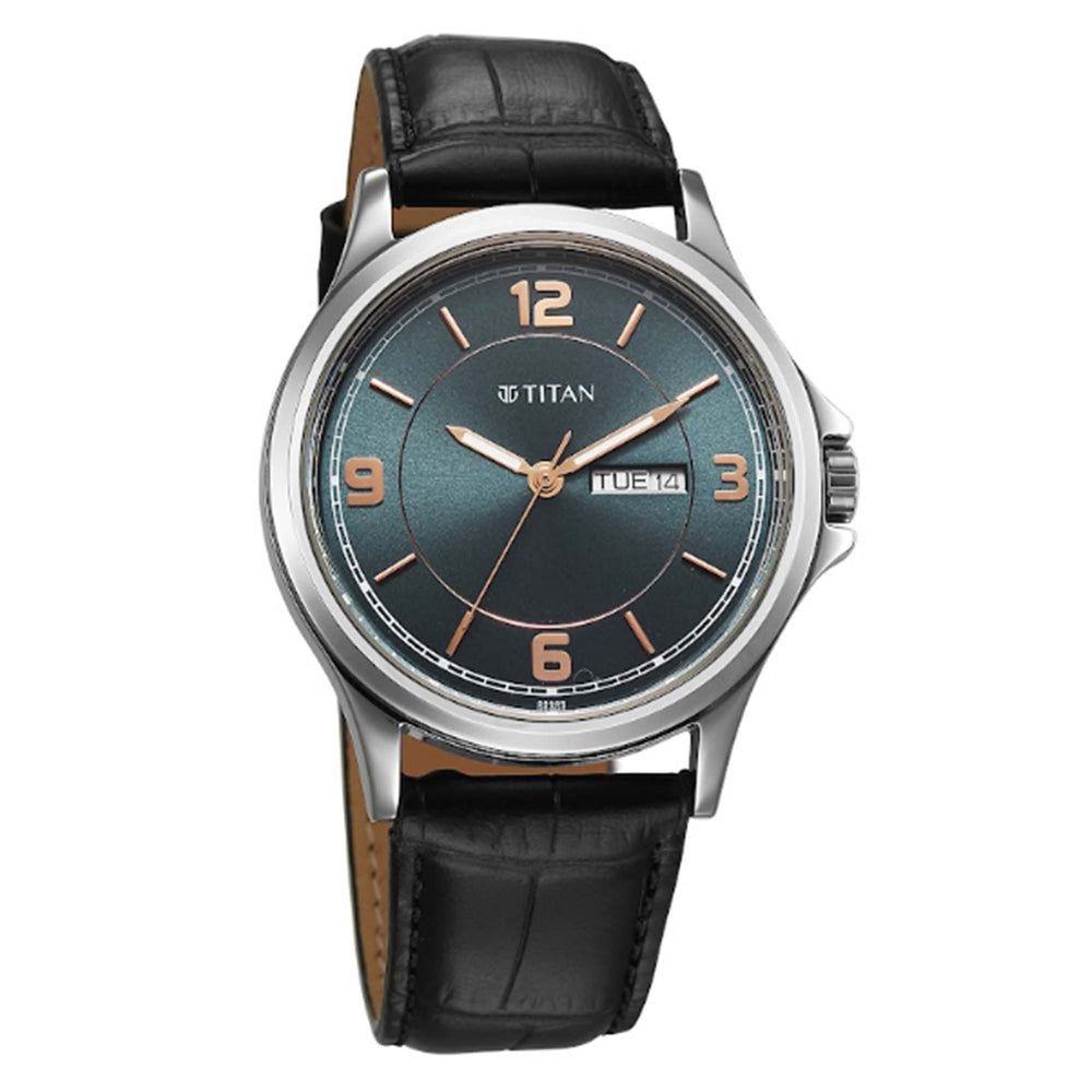 Titan Neo Arabic Green Round Dial Leather Strap Watch For Men