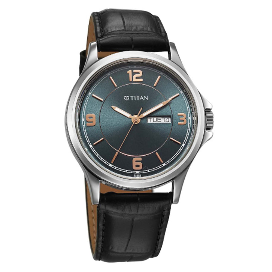 Titan Neo Arabic Green Round Dial Leather Strap Watch For Men