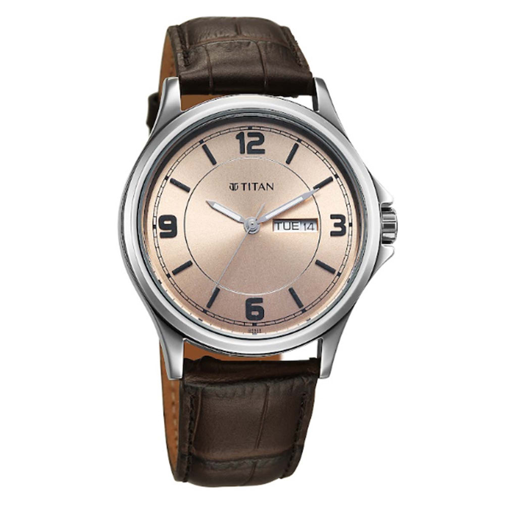 Titan Neo Arabic Beige Round Dial Leather Strap Watch For Men