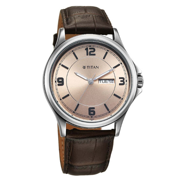 Titan Neo Arabic Beige Round Dial Leather Strap Watch For Men