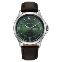 Titan Neo Arabic Green Round Dial Leather Strap Watch For Men