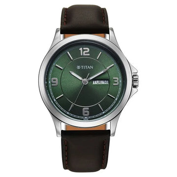 Titan Neo Arabic Green Round Dial Leather Strap Watch For Men