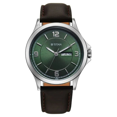 Titan Neo Arabic Green Round Dial Leather Strap Watch For Men