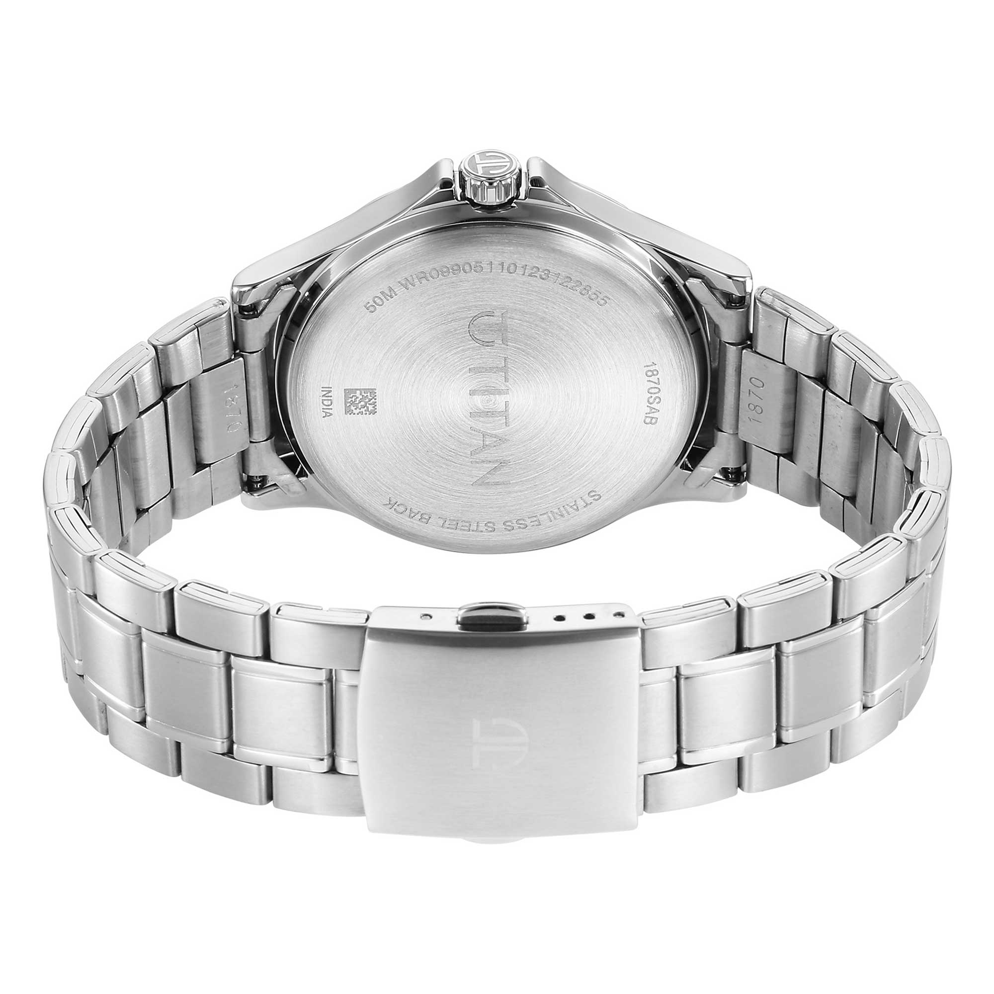 Titan Beige Dial Silver Metal Strap Analog with Day and Date Watch for Men