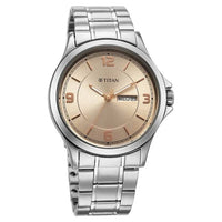 Titan Workwear Beige Dial Silver Stainless Steel Strap Analog with Date Watch for Men