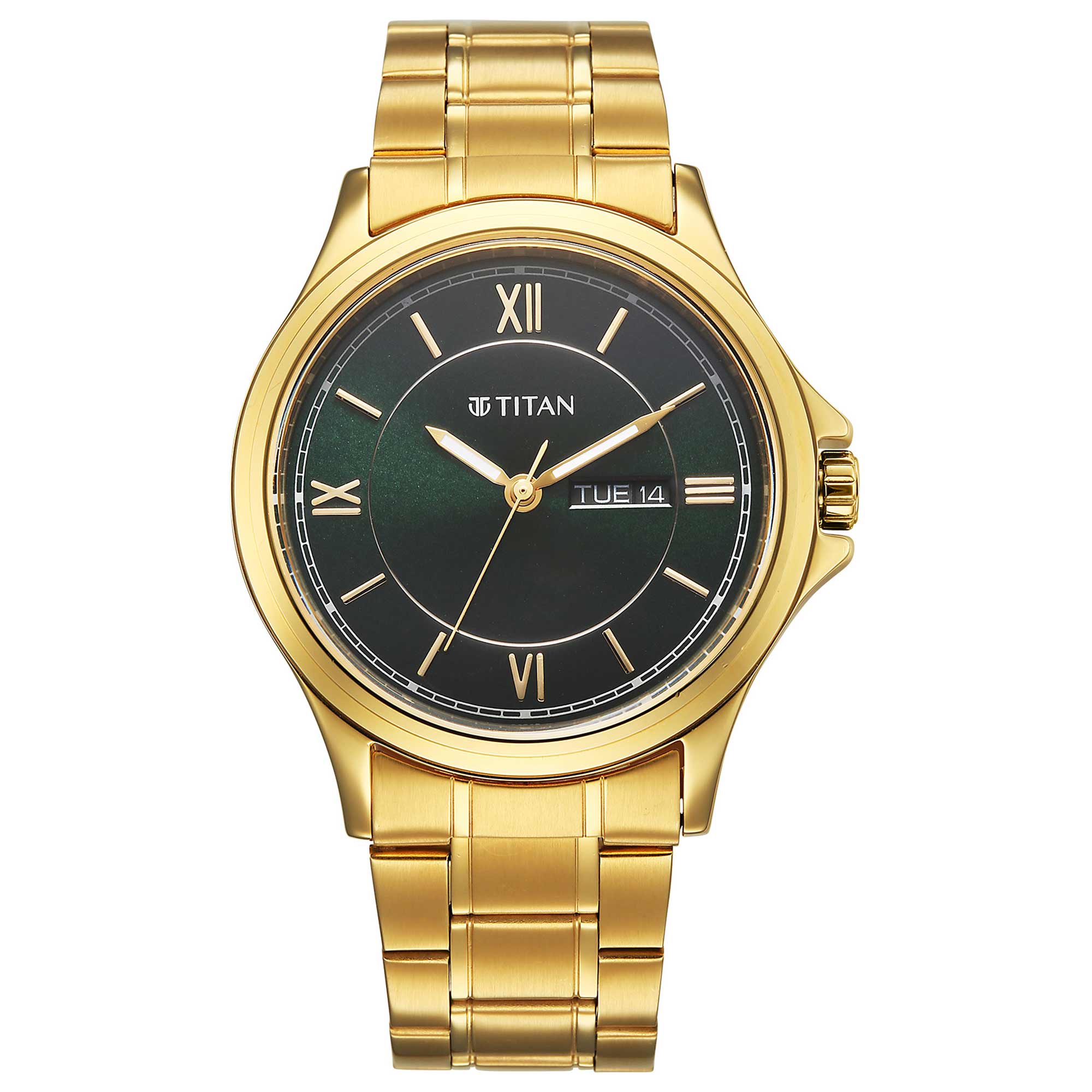 Titan Neo Arabic Quartz Green Dial Gold Strap Watch For Gents