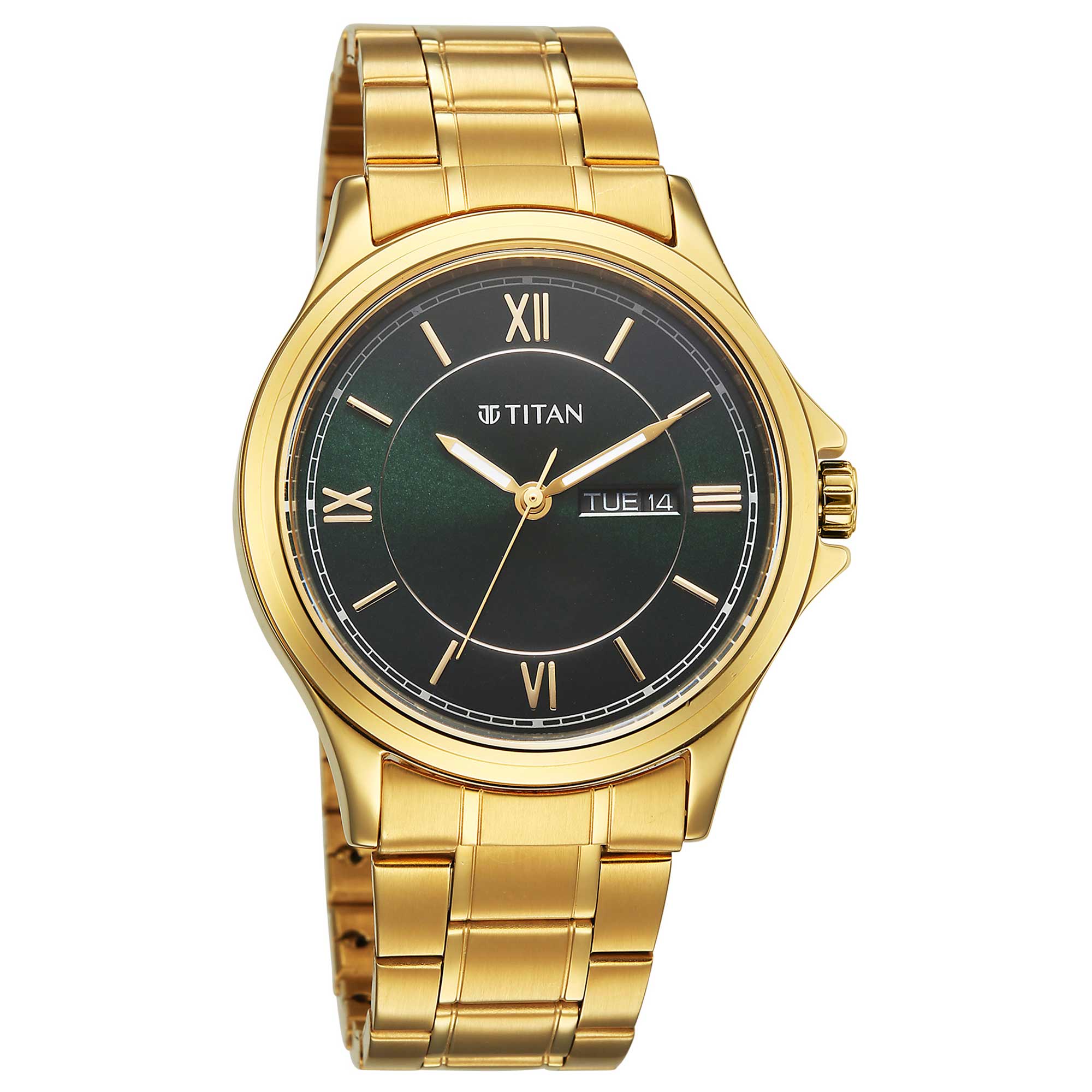 Titan Neo Arabic Quartz Green Dial Gold Strap Watch For Gents