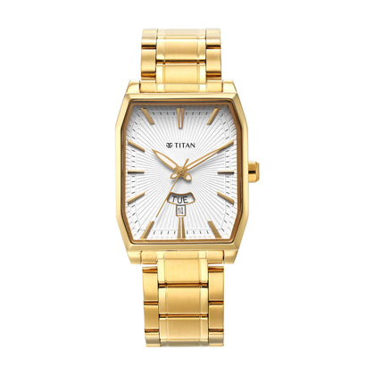 Titan Regalia Opulent Quartz Analog with Day and Date White Dial Golden Metal Strap Watch For Men