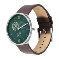 Titan Green Dial Brown Leather Strap Multifunction Watch for Men