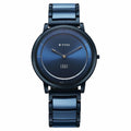 Slim Titan Edge Melange men's analog watch with blue sunburst dial & stainless steel ceramic strap.