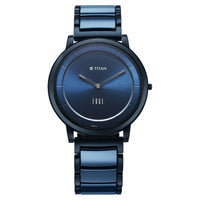 Titan Edge Melange Slim Steel & Ceramic Strap Blue Dial Analog Watch For Men