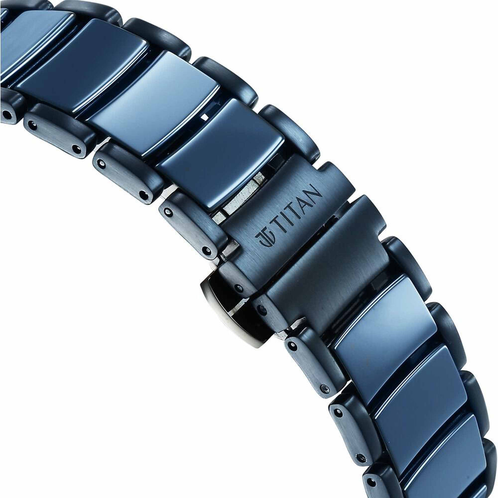 Titan Edge Melange Slim Steel & Ceramic Strap Blue Dial Analog Watch For Men