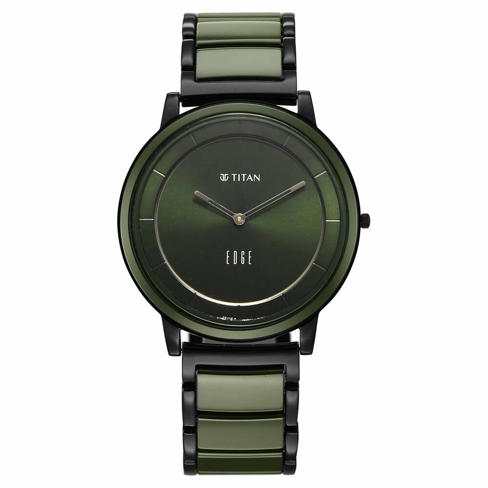 Titan Edge Melange Slim Steel & Ceramic Strap Green Dial Analog Watch For Men