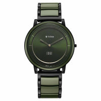Titan Edge Melange Slim Steel & Ceramic Strap Green Dial Analog Watch For Men