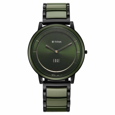 Titan Edge Melange Slim Steel & Ceramic Strap Green Dial Analog Watch For Men