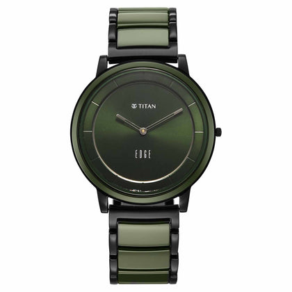 Titan Edge Melange Slim Steel & Ceramic Strap Green Dial Analog Watch For Men