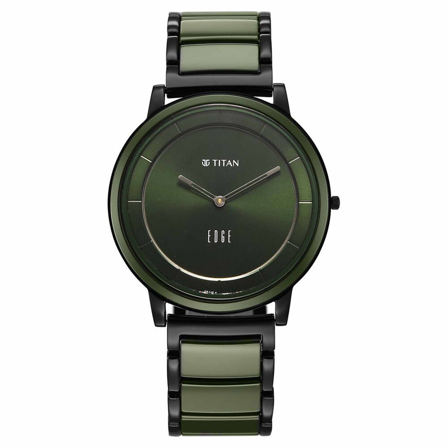 Titan Edge Melange Slim Steel & Ceramic Strap Green Dial Analog Watch For Men