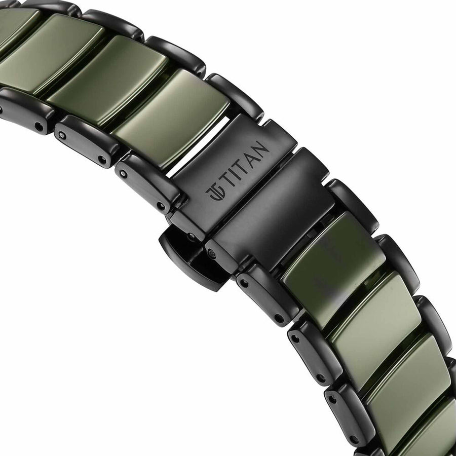 Titan Edge Melange Slim Steel & Ceramic Strap Green Dial Analog Watch For Men